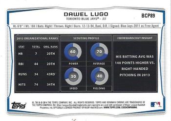 2014 Bowman Chrome - Prospects #BCP89 Dawel Lugo Back