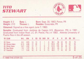1989 Star New Britain Red Sox - Platinum #5 Tito Stewart Back