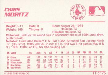 1989 Star New Britain Red Sox - Platinum #11 Chris Moritz Back