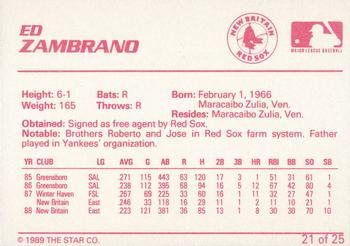 1989 Star New Britain Red Sox - Platinum #21 Ed Zambrano Back