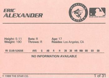 1989 Star Bluefield Orioles - Platinum #1 Eric Alexander Back