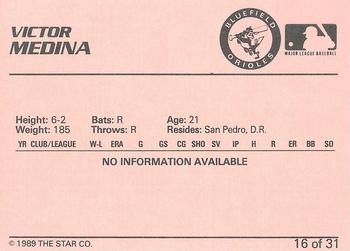 1989 Star Bluefield Orioles - Platinum #16 Victor Medina Back