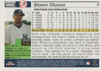 2005 Topps Chrome Updates & Highlights #UH40 Shawn Chacon Back