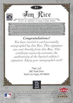 2006 Fleer Greats of the Game - Autographs #51 Jim Rice Back