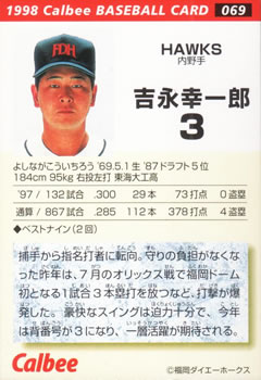 1998 Calbee #069 Koichiro Yoshinaga Back