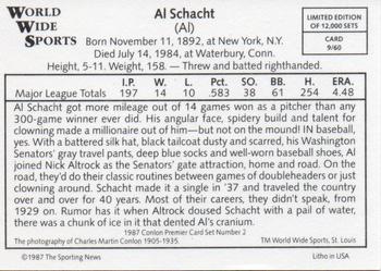 1987 Conlon World Wide Sports Series 2 #9 Al Schacht Back
