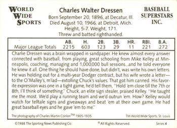 1988 Conlon World Wide Sports Series 4 #NNO Chuck Dressen Back