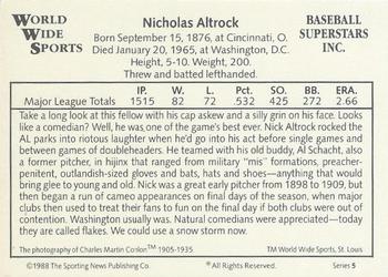 1988 Conlon World Wide Sports Series 5 #NNO Nick Altrock Back