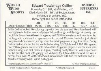 1988 Conlon World Wide Sports Series 5 #NNO Eddie Collins Back