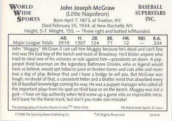 1988 Conlon World Wide Sports Series 5 #NNO John McGraw Back