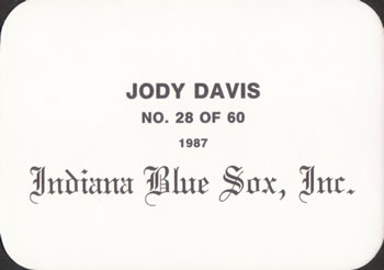 1987 Indiana Blue Sox (unlicensed) #28 Jody Davis Back
