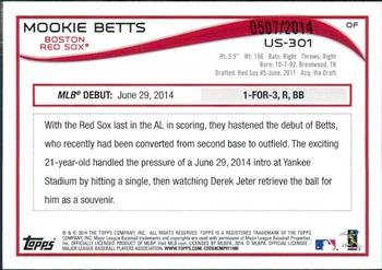 2014 Topps Update - Gold #US-301 Mookie Betts Back