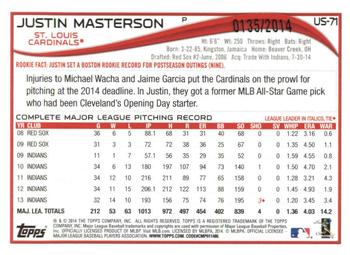 2014 Topps Update - Gold #US-71 Justin Masterson Back