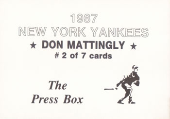 1987 The Press Box New York Yankees (unlicensed) #2 Don Mattingly Back