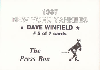 1987 The Press Box New York Yankees (unlicensed) #5 Dave Winfield Back