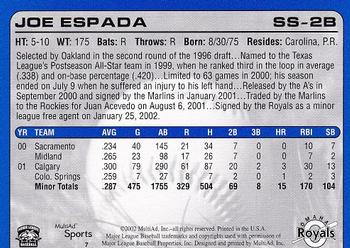 2002 MultiAd Omaha Royals #7 Joe Espada Back