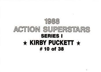 1988 Action Superstars (38 cards, unlicensed) #10 Kirby Puckett Back