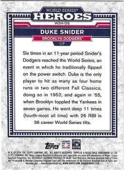 2014 Topps Update - World Series Heroes #WSH-DS Duke Snider Back