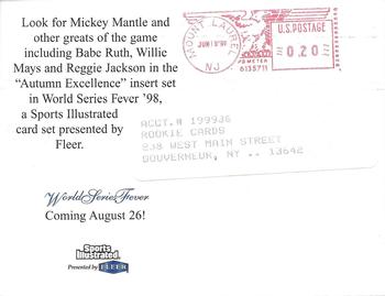 1998 Sports Illustrated World Series Fever #NNO Mickey Mantle Back
