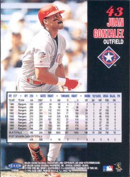 1998 Sports Illustrated World Series Fever #43 Juan Gonzalez Back