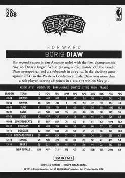 2014-15 Hoops - Silver #208 Boris Diaw Back