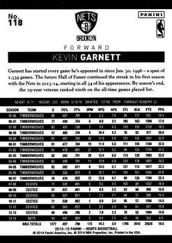 2014-15 Hoops - Artist's Proof Black #118 Kevin Garnett Back