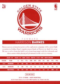 2014-15 Hoops - Red Back #49 Harrison Barnes Back