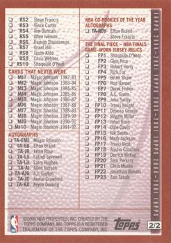 2000-01 Topps - Checklists #2 Series 2 Checklist 2: 293-295 and Inserts Back