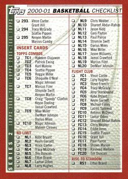 2000-01 Topps - Checklists #2 Series 2 Checklist 2: 293-295 and Inserts Front