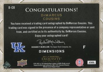 2011-12 Upper Deck Exquisite - Dimensions Autographs #D-CO DeMarcus Cousins Back