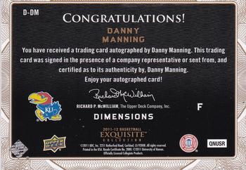 2011-12 Upper Deck Exquisite - Dimensions Autographs #D-DM Danny Manning Back