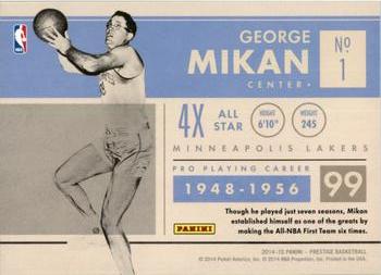 2014-15 Panini Prestige - Prestigious Pioneers #1 George Mikan Back