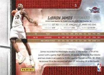 2009-10 Panini Absolute Memorabilia #5 LeBron James  Back