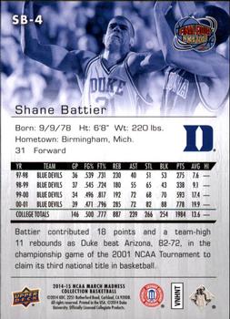 2014-15 Upper Deck NCAA March Madness #SB-4 Shane Battier Back
