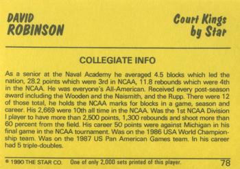 1990-91 Star Court Kings #78 David Robinson Back