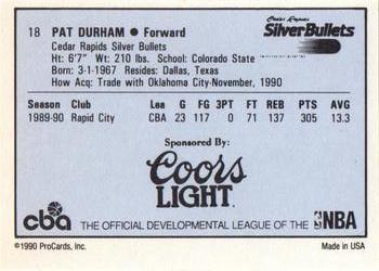 1990-91 ProCards CBA #18 Pat Durham Back