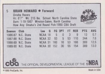 1990-91 ProCards CBA #5 Brian Howard Back