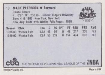 1990-91 ProCards CBA #10 Mark Peterson Back
