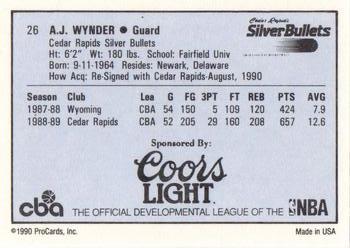 1990-91 ProCards CBA #26 A.J. Wynder Back