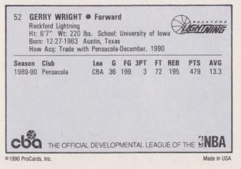 1990-91 ProCards CBA #52 Gerry Wright Back