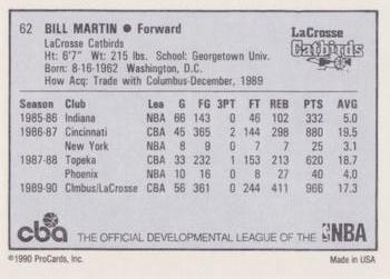 1990-91 ProCards CBA #62 Bill Martin Back