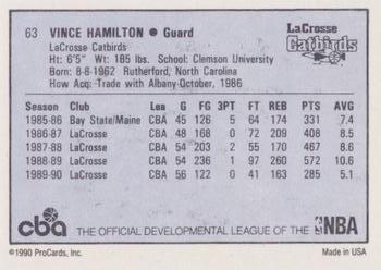 1990-91 ProCards CBA #63 Vince Hamilton Back