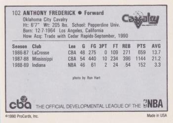 1990-91 ProCards CBA #102 Anthony Frederick Back