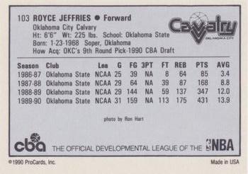 1990-91 ProCards CBA #103 Royce Jeffries Back