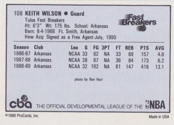 1990-91 ProCards CBA #108 Keith Wilson Back