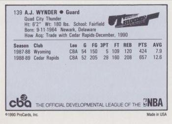 1990-91 ProCards CBA #139 A.J. Wynder Back