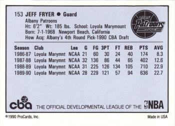 1990-91 ProCards CBA #153 Jeff Fryer Back