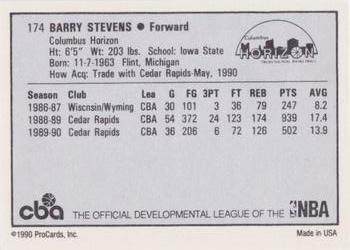 1990-91 ProCards CBA #174 Barry Stevens Back