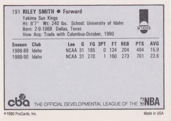 1990-91 ProCards CBA #191 Riley Smith Back