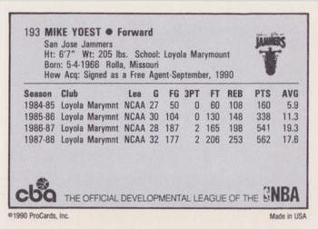 1990-91 ProCards CBA #193 Mike Yoest Back